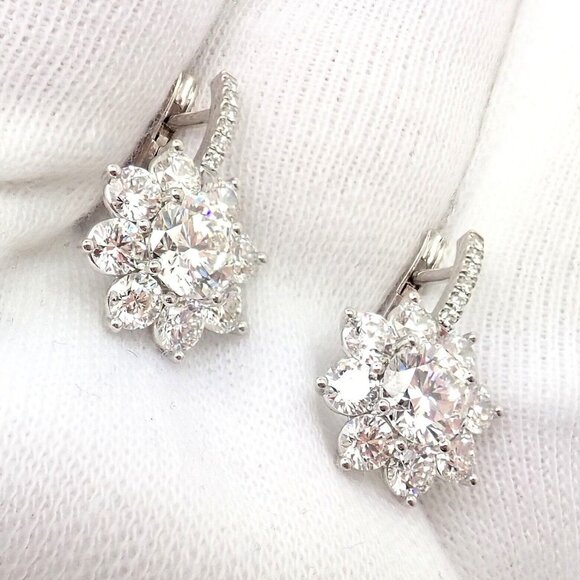 Authentic! T Foster & Co Platinum Flower 4.84ctw Diamond Stud Halo Earrings GIA - Picture 7 of 12
